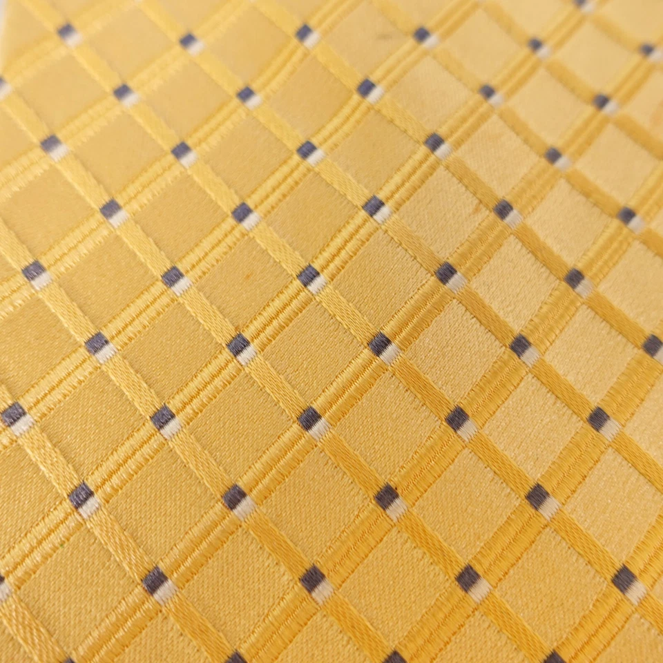 CLUB ROOM Men's Harvest Gold White Plaid Check Necktie Tie Silk Satin Glossy - Image 2 of 4