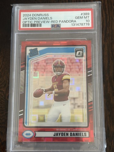 Panini 2024 Donruss Jayden Daniels Rated Rookie Red Pandora Prizm #389 PSA 10