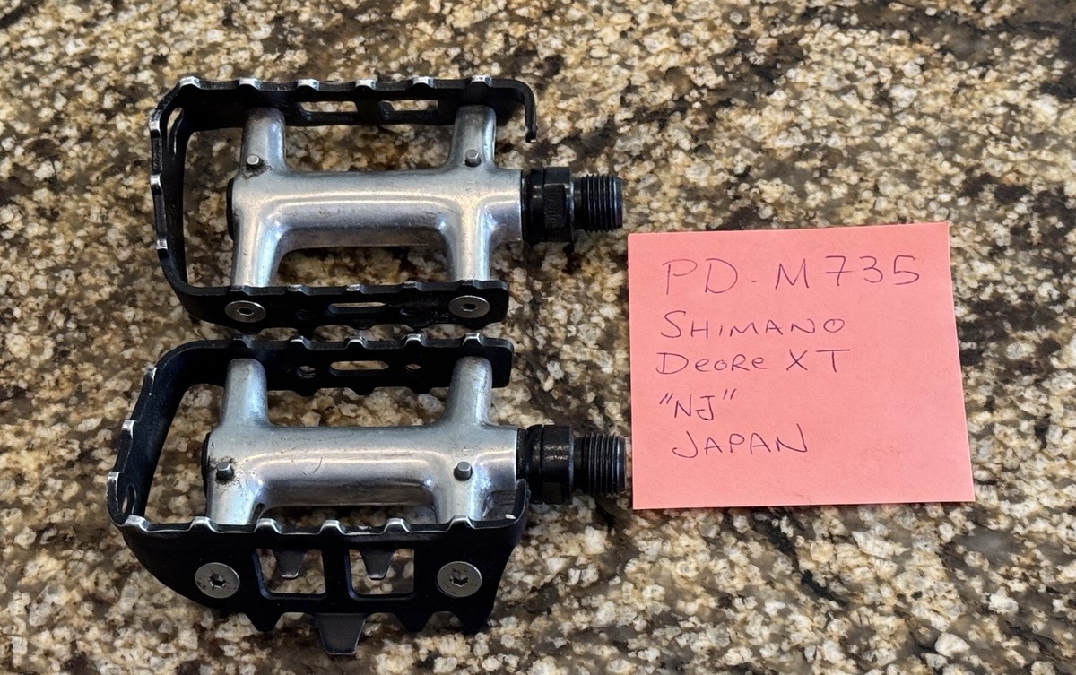 Vintage Shimano Deore XT PD M735 Platform Flat Pedals Toe Clips