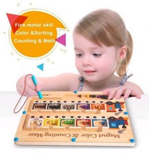 Magnetic Color and Number Maze Wooden Color Matching Couting FREE FAST       
