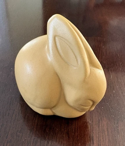 Vintage VAN BRIGGLE Pottery Bunny Rabbit Figurine Yellow Gold Colorado Signed