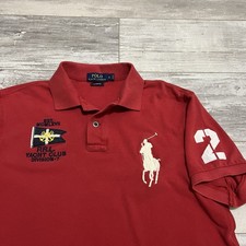 Polo Ralph Lauren Men's Large Red Crested Yacht Club Cotton Polo Shirt Logo 2
