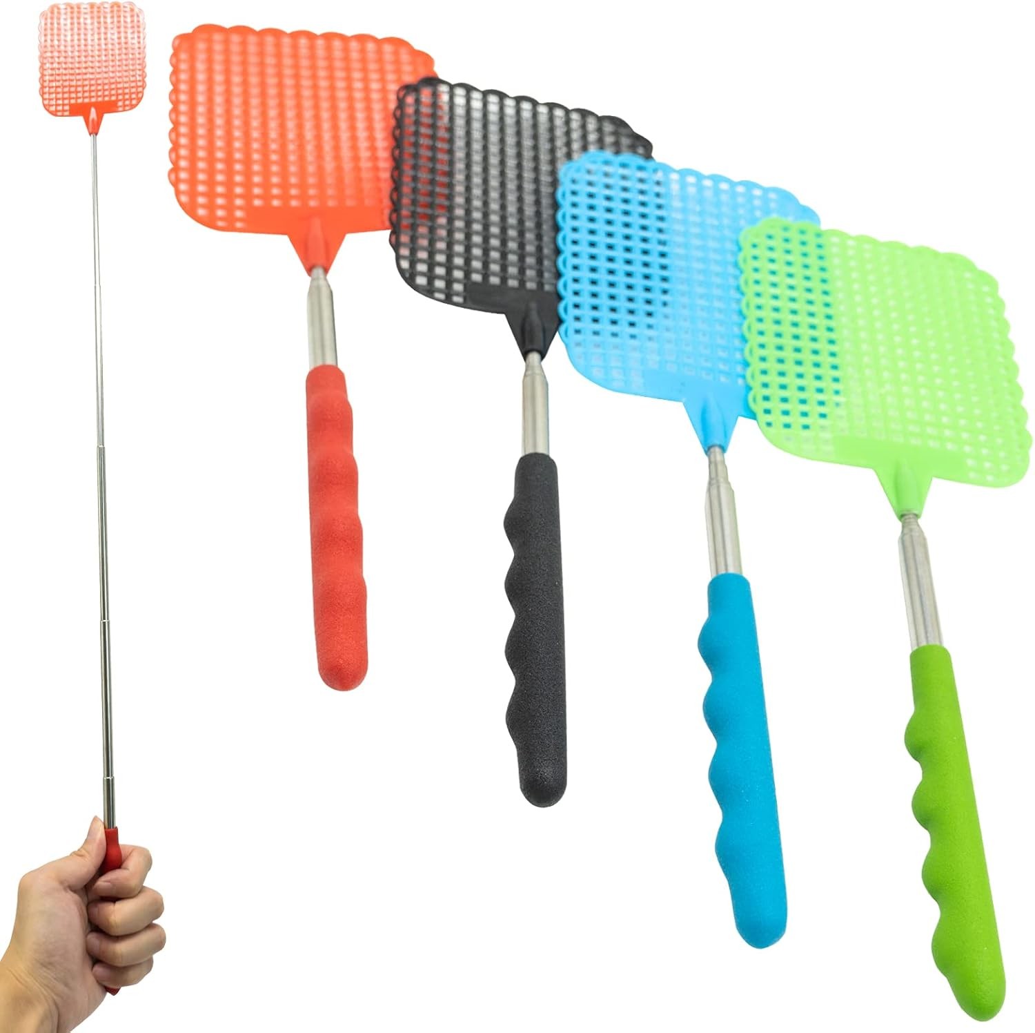 4 Pack Extendable Fly Swatter Lightweight Manual Swat Pest Control with Adjusta