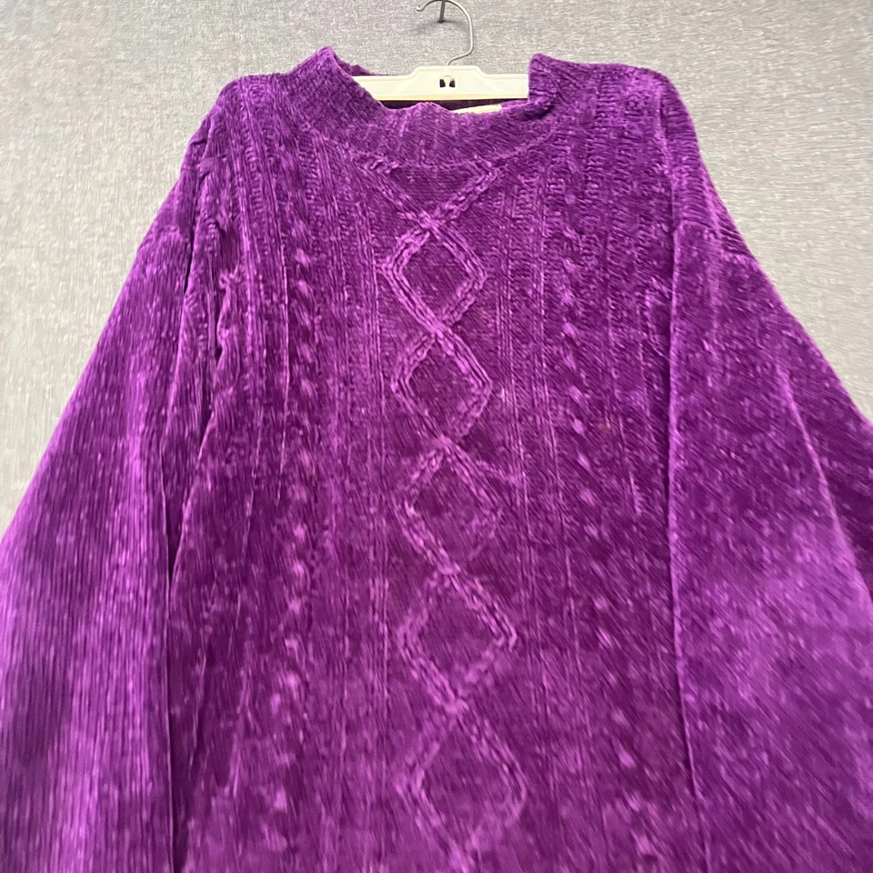 Dressbarn 女式毛衣 XL 码紫色丙烯酸电缆针织模拟领套衫 — 第 2/4 张图片