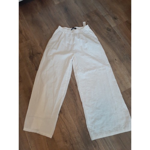 Zara White Wide Leg Pull On Elastic Waist Linen Blend Wide Leg Pants S
