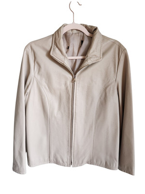 Vera Pelle Leather Jacket Women's Large Vintage Cream Beige Zip Up Made in Italy