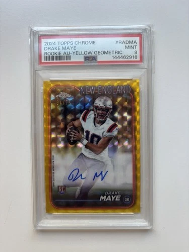 2024 Topps Chrome Drake Maye Rookie Auto Yellow Geometric Refractor PSA 9 /75