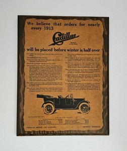 1913 Cadillac Auto Advertising Wood Plaque + 1973 Cadillac 5 Million Car Article
