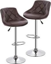 Set of 2 Adjustable Height Leather Bar Stools with Backrest and Pad