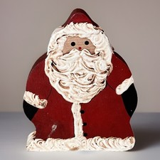Hand Painted Wooden Santa Claus Folk Art Vintage Christmas Shelf Decoration