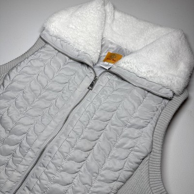 Ruby Rd Quilted Vest Unbelievably Soft Faux Fur Collar Womens Sz L Gray