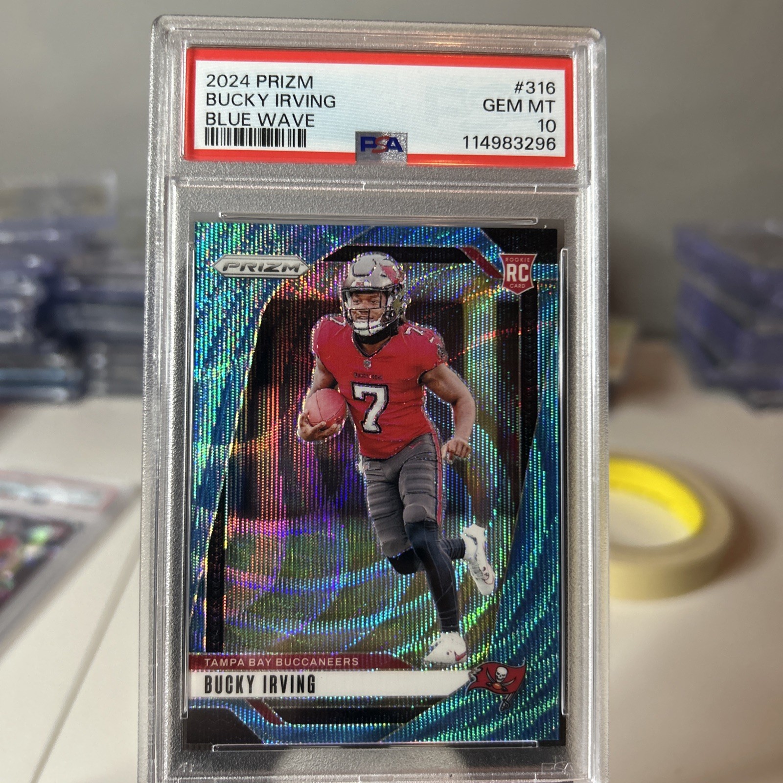 Bucky Irving - 2024 Panini Prizm Rookies #316 Blue Wave Prizm /230 (RC) PSA 10