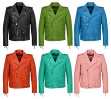 Men's BRANDO Slim Fit Lambskin Leather Jacket Moto Biker Racer Fashion Jacket