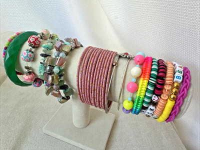 Fun Acrylic fimo texture *25 Bracelets* 1980s 1990s Jewelry Lot rainbow bangles