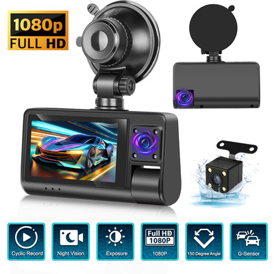 3 Lens Autokamera Dashcam Full 1080P HD DVR Recorder G-Sensor Reversing Camera
