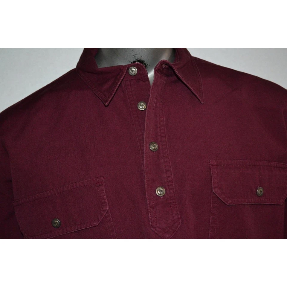 30698 Cabelas Dress Shirt Thick Rugged Maroon Cotton Size 2XL Mens - Image 4 of 4