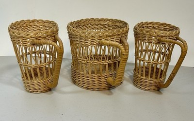 Vintage Wicker Pitcher Holder & 2 Pint Glass Holders