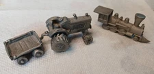 1980 Vintage Rawcliffe Pewter Tractor With Trailer And Locomotive Train