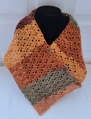 New Button Cowl Infinity Scarf  2 Green Rust Brown Handmade Hand Crochet Knit