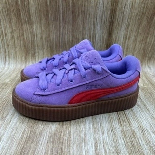 彪马 x Fenty Creeper Platform 女式 7.5 码运动鞋紫色麂皮绒红色鞋 — 第 3/4 张图片
