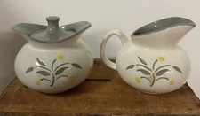 Vintage Harker Lemon Tree Sugar Bowl With Lid, Creamer.