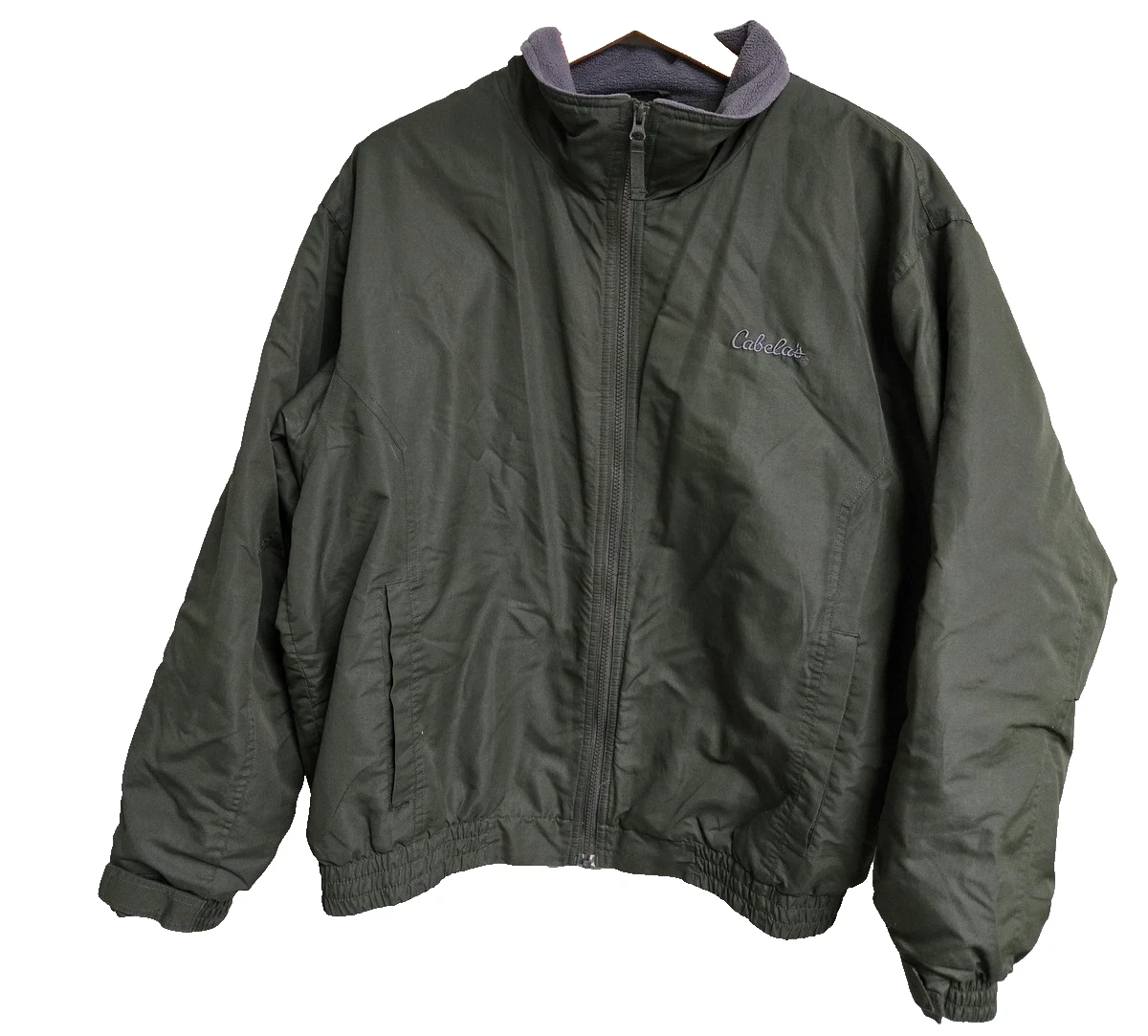Cabela's Jacket Mens Large Green Fleece Lined Insulated Full Zip Bomber Outdoor