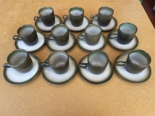 Heath Ceramics Sea & Sand Low Loop Studio Mugs and Saucers SET OF 11 - 22pc