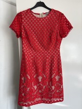 Dorothy Perkins red floral lace overlay short sleeve knee length occasion dress