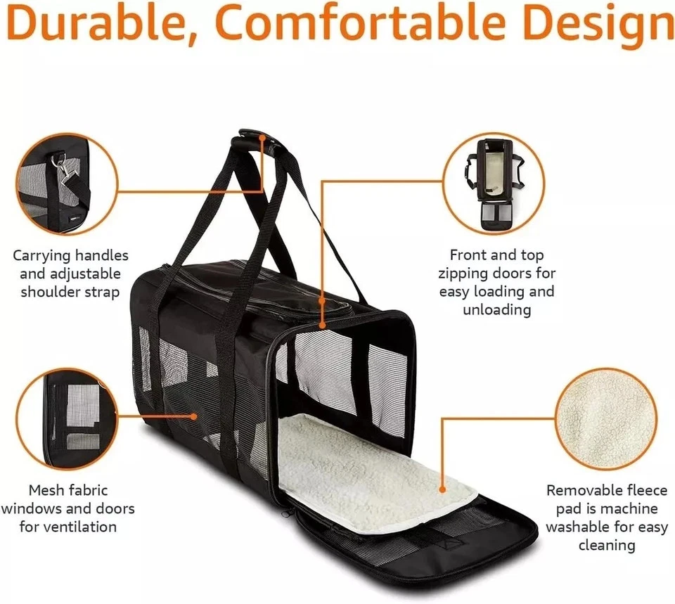 Travel Pet Carrier for Cat Dog Mesh Small Size Soft-Sided Black Up To 19 pounds - Image 4 of 4