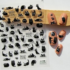 Black Cat Stickers Kawaii Cat Nail Stickers N...