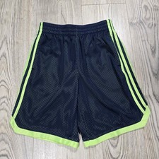 adidas Boys' Essential 3-Stripe Mesh Shorts Navy and Lime - Size Medium 10-12