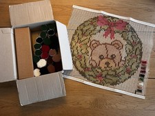 Rare Vintage Readicut Rug Kit Wool Teddy Christmas Decoration Wall hanging 