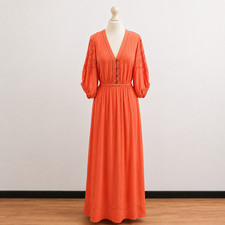 RAFFYA Somerton Maxi Dress UK 14 Coral Orange Embroidered Boho BNWT RRP £90