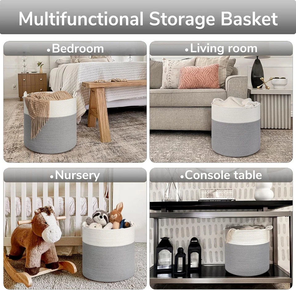 Cotton Rope Storage Basket, 15 X 14.2 Inches Baby Laundry Baskets for Clothes, T - Image 4 of 4