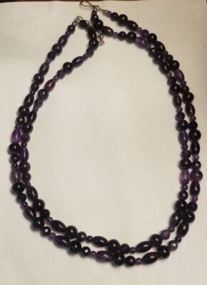 Vintage JAY KING DTR Amethyst 2 Strand Bead sterling necklace Adjustable 24-27''