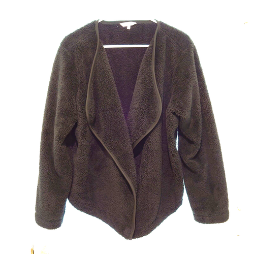 Womens Juicy Couture Cozy Open-Front Black Sherpa Fleece Cardigan Size XL - 第 1/3 張圖片