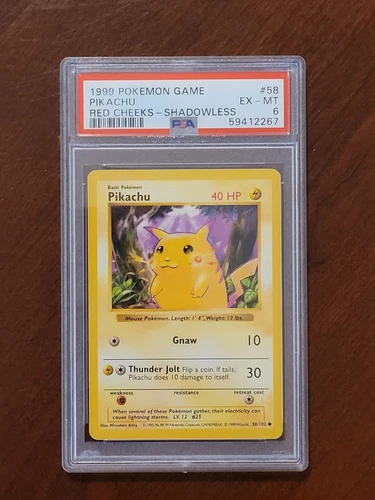 PSA 6 - Pokemon Card - Base 58/102 - PIKACHU (RED CHEEKS) *Shadowless* - EX - MT