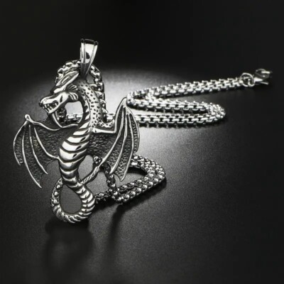 Elegant 925 Sterling Silver Charms Fashion Unique Flying Dragon Pendant Necklace