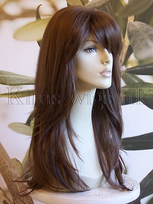 VOLL DAMEN MODE HAAR PERÜCKE LANG HITZEBESTÄNDIG WARM MITTELBRAUN UK