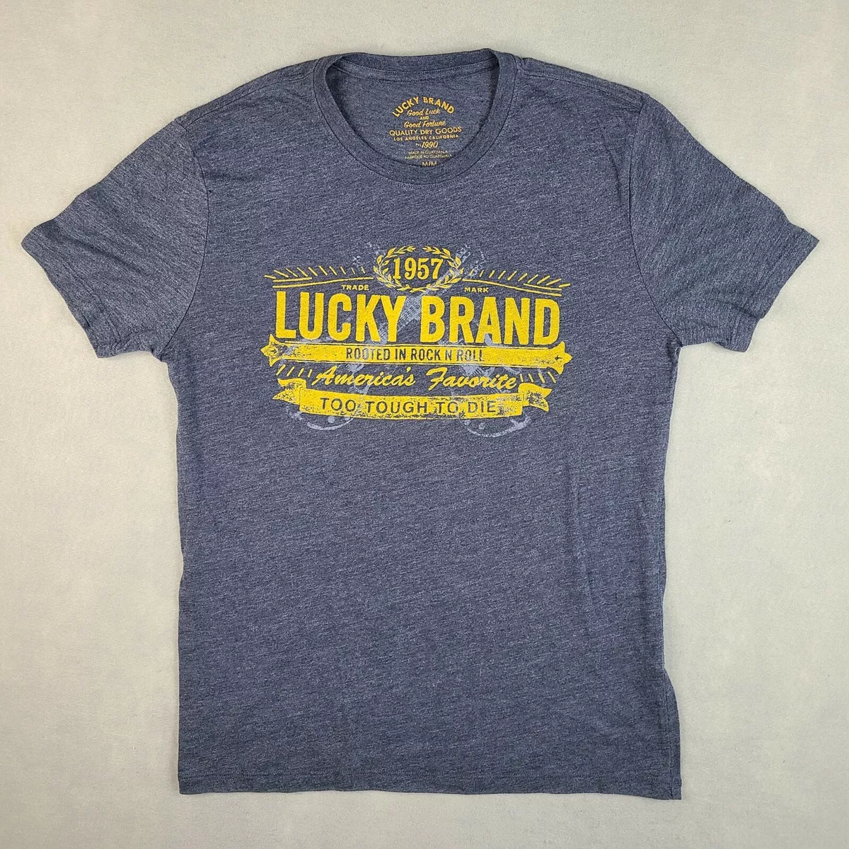 Lucky Brand Rooted In Rock N Roll Graphic Tee Blue T-Shirt Medium Men's Crew