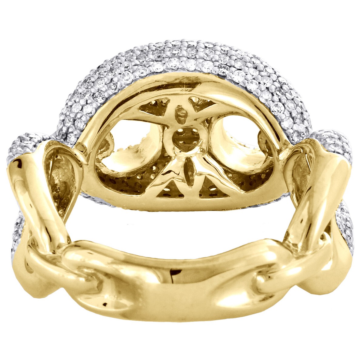 10K Yellow Gold Puff Gucci Link Diamond Pinky Ring 14mm Statement