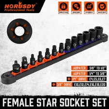 13PC Female E Torx Star Socket Set External E4-E20 Torque 3/8" 1/4" Swivel  Rail