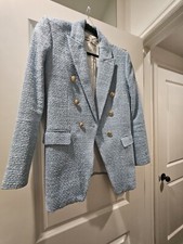Blue textured blazer jacket buttons flap pocket small