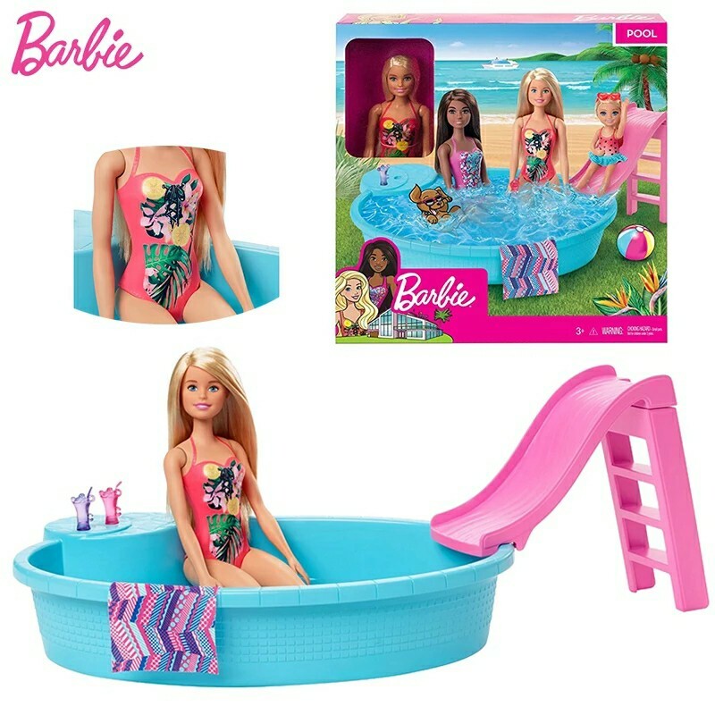 Piscine Barbie avec plancha et accessoires de poupée pour enfant