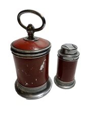 Vintage Red Metal Lighter And Pop Up Cigarette Dispenser Set