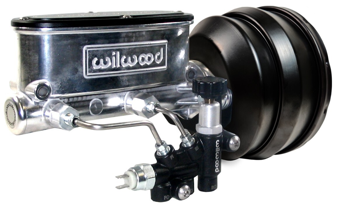 BLACK POWER BRAKE BOOSTER & WILWOOD POLISHED MASTER CYLINDER &VALVE
