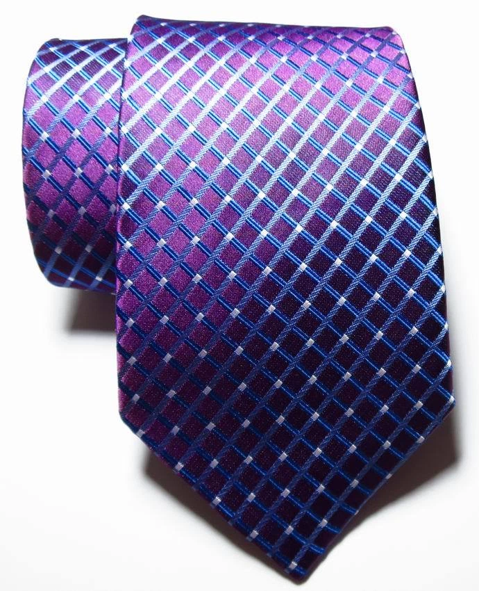 Nueva Corbata Clásica a Cuadros Púrpura Blanco Azul TEJIDA JACQUARD 100% Seda Para Hombre Foto 2 de 2
