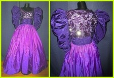 Vtg 80s VICTOR COSTA TAFFETA sequins Lace Evening FORMAL Ball GOWN maxi Dress XL