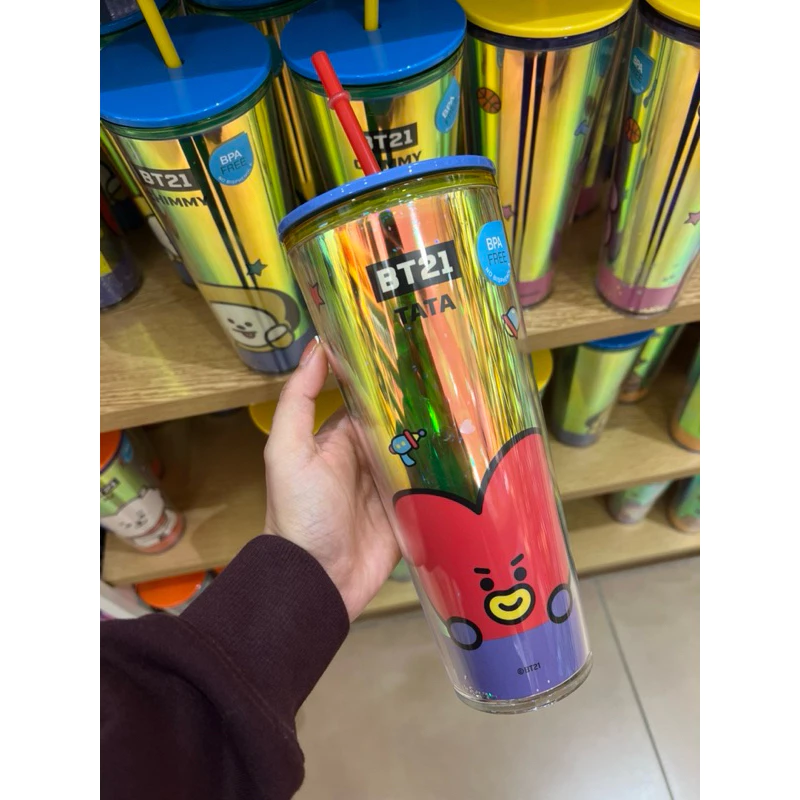 BT21 Miniso 800ml Hologram Straw Tumbler Line Friends Cool Drink Cup
