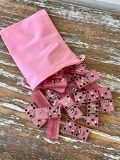 Butterfly Pink Resin Dominoes Game with Velvet Bag 28 pieces Glitter Handmade